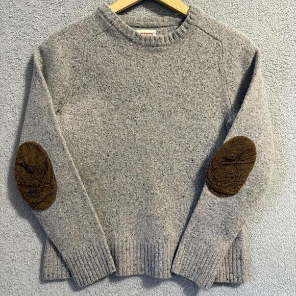 Vintage Levi’s Youth Wool Sweater Gray Speckled Crewneck Elbow Patch Size Large - Picture 1 of 5